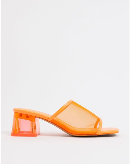 orange heeled mules
