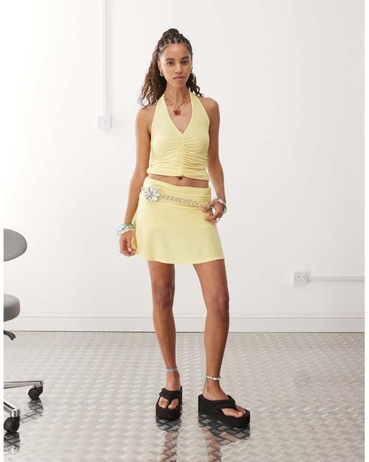 Reclaimed (vintage) Mini Skort Met Gerimpelde Naad in het Natural