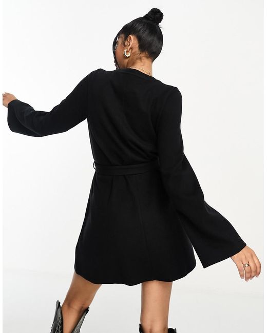 ASOS Black Super Soft Flare Sleeve Sweater Swing Mini Dress With Belt