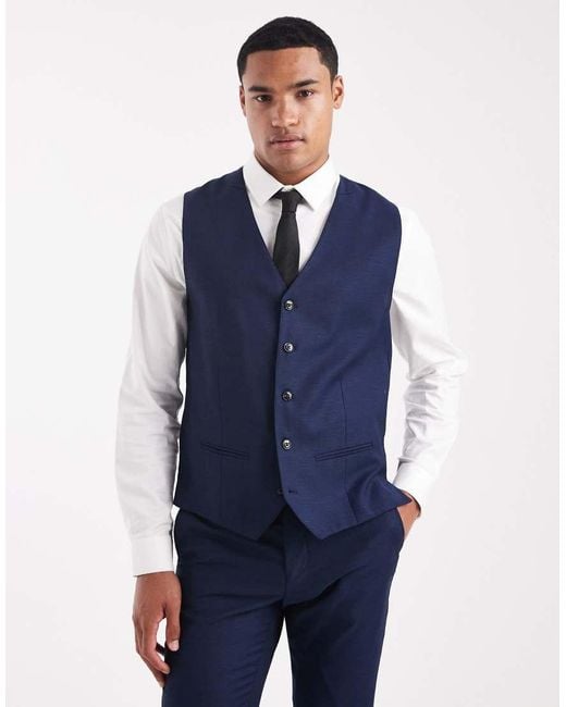 Jack & Jones Blue Slim Fit Wool Blend Waistcoat for men