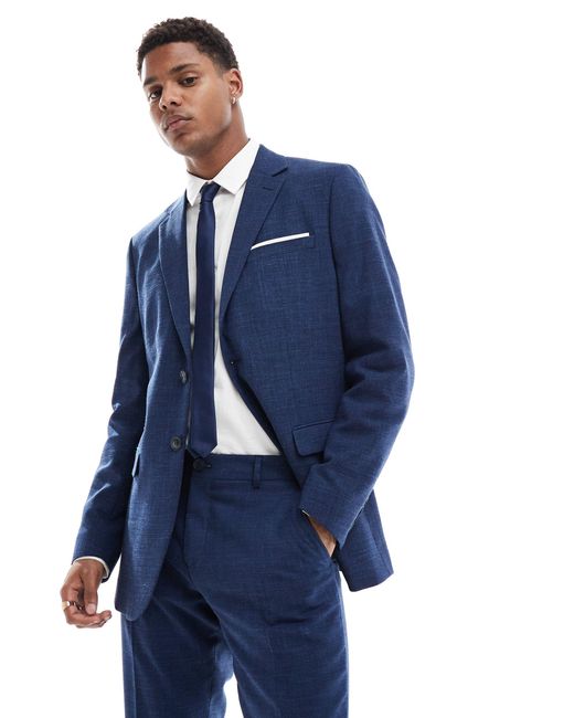 SELECTED Blue Linen Mix Slim Fit Suit Jacket for men