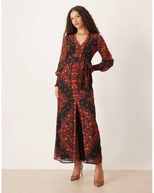 Hope & Ivy Multicolor V-Neck Button Front Maxi Dress