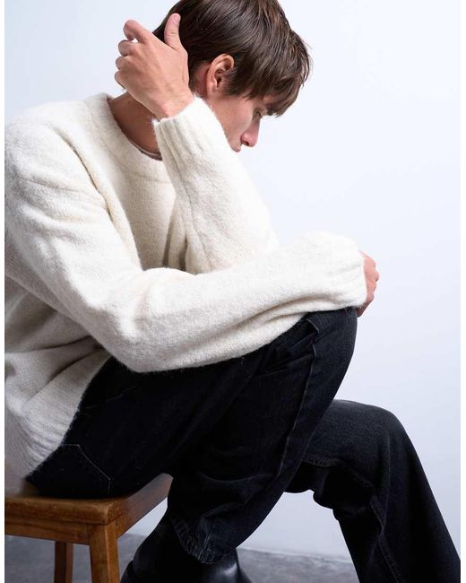 Topman White Loose Knit Crew Jumper for men