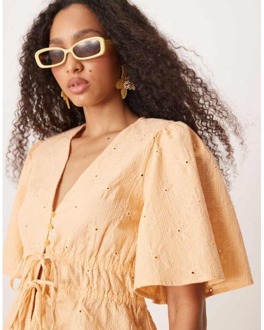 ASOS Brown Floral Embroidery Tie Front Top Co-ord