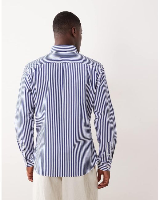 Mango Blue 100% Cotton Striped Shirt for men