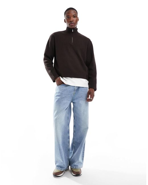 Sweat gaufré oversize à col zippé - foncé ASOS pour homme en coloris Black