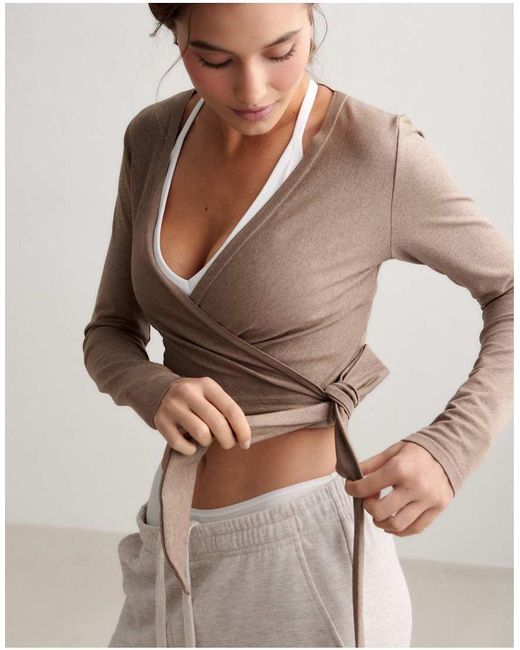Aim'n Brown Espresso Melange Shape Seamless Wrap Long Sleeve