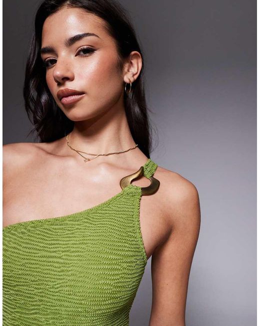 ASOS Green Oceana Asymmetric Swimsuit With Molten Hardware Detail