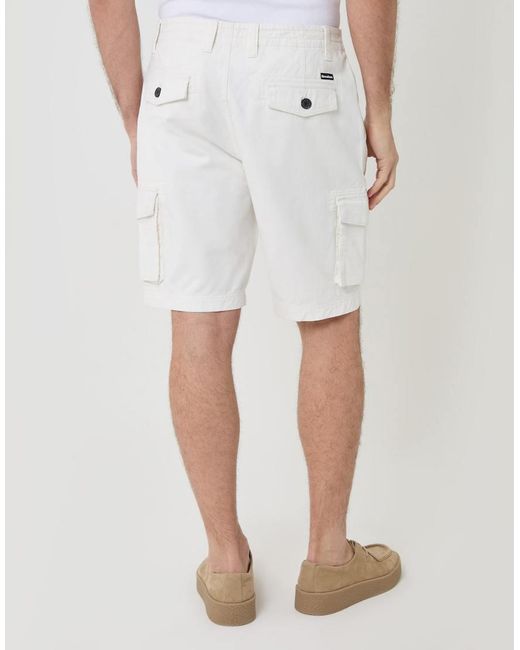 Threadbare White Cotton Twill Cargo Shorts for men