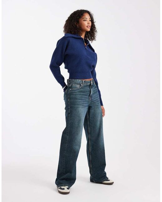 ASOS Blue Collared 1/2 Zip Waisted Jumper