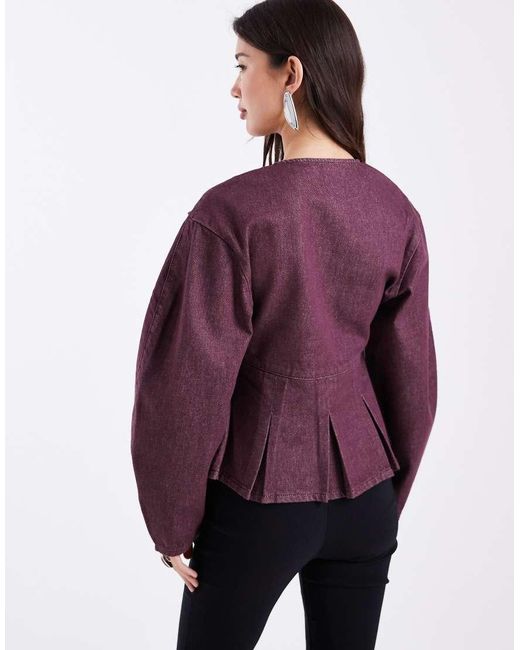 ASOS Purple Denim Cocoon Sleeve Peplum Top