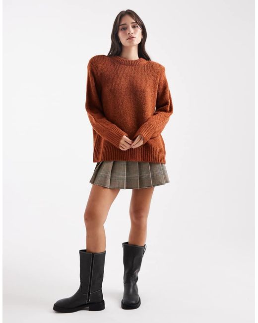 ASOS Brown Knit Oversized Sweater With Shoulder Pads