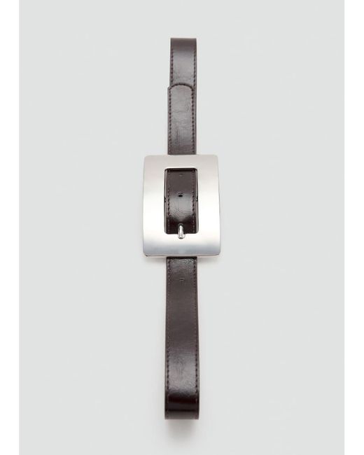 Mango White Faux Leather Belt With Oversized Rectangle Buckle