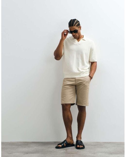 ARKET White Cotton Linen Blend Knit Short Sleeve Polo for men