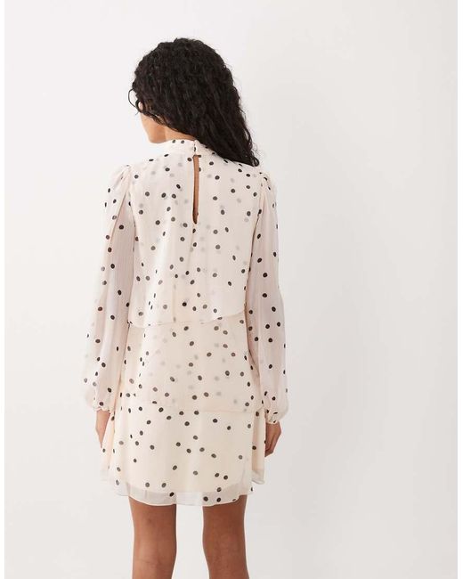 Mango Natural High Neck Ruffle Long Sleeve Mini Dress