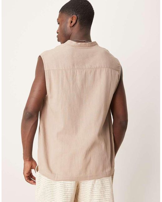 ASOS Natural Overhead Shirt With Grandad Collar for men