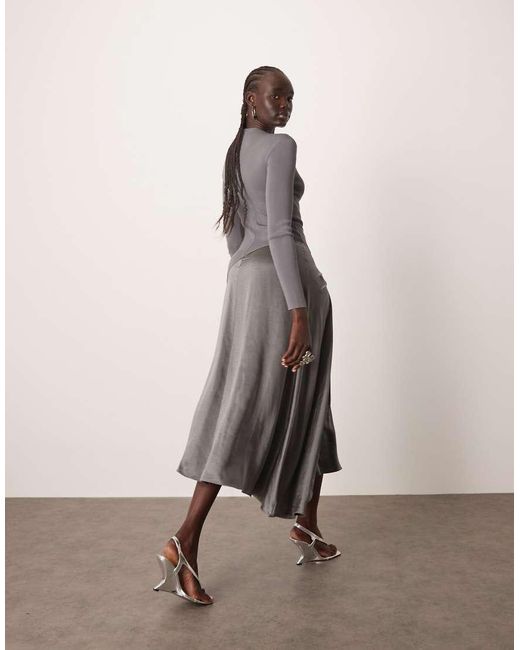 ARRANGE Natural Long Sleeve Hybrid Knit Midi Dress