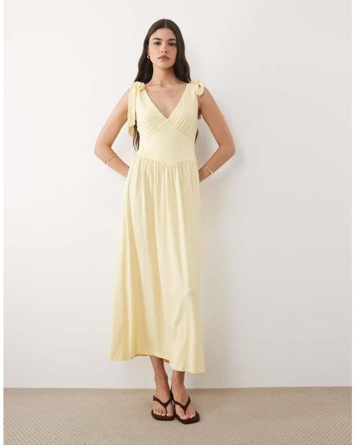 Nobody's Child Natural Addison Viscose Bow Detail V-neck Midi Dress