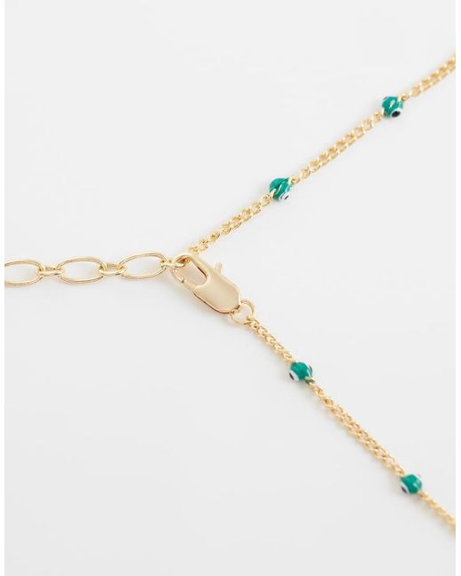 ASOS Natural Short Dainty Chain Necklace With Green Eye Detail