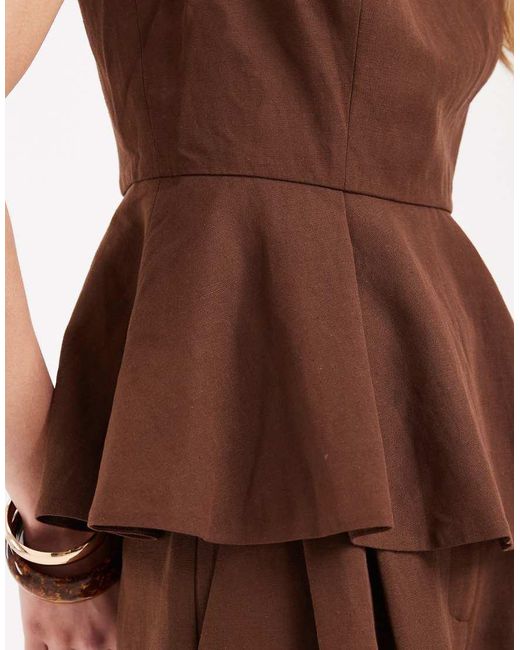 ASOS Brown Tailored Peplum Shell Top With Linen