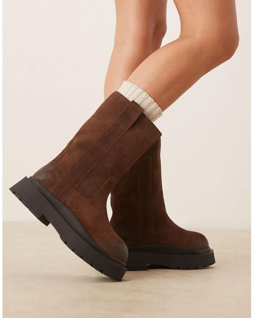 ASOS Brown Coast Chunky Pull On Knee Boots