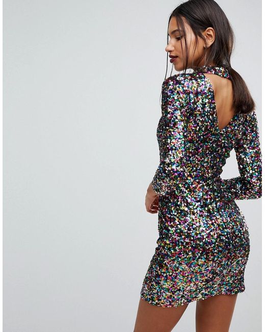 Warehouse Rainbow Sequin Shift Dress | Lyst