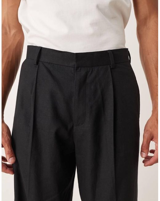 ASOS Pantalon Met Wijde Pijpen Van Linnenmix in het Black voor heren