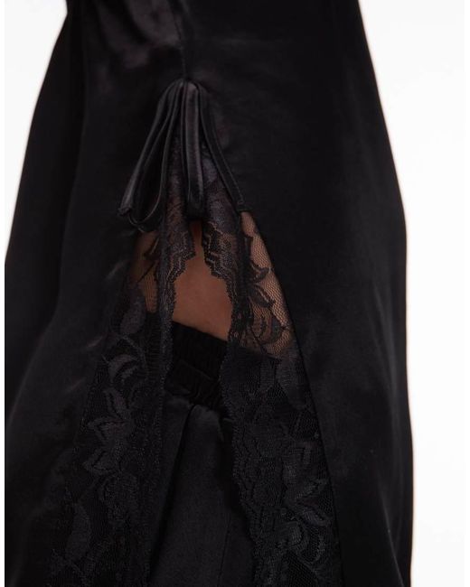 ASOS Black Satin Lace Trim Longline Cami Top