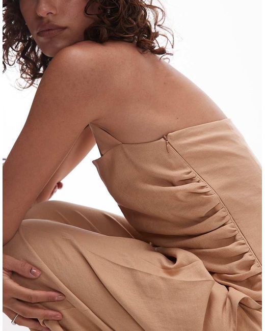 Top Con Lateral Recogido Y Cuello Halter De Algodón De (Parte De Un Conjunto)-Neutro Mango de color Brown