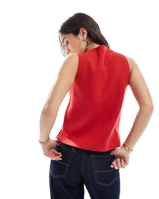 New Look Red Button Down Knitted Waistcoat