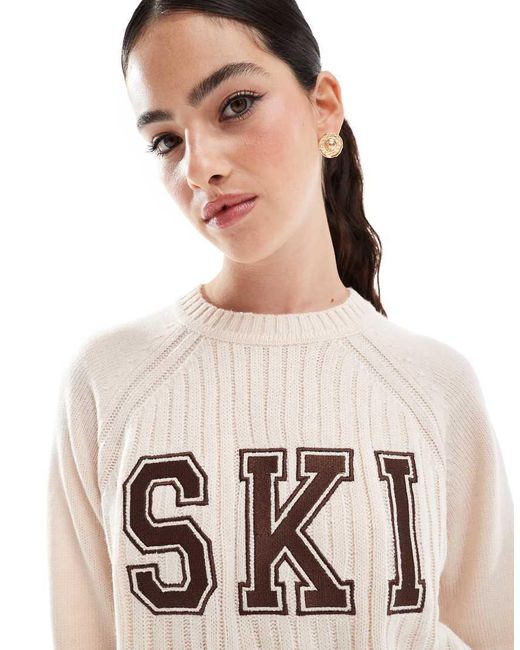 Threadbare Gebreide Trui Met Ski-Ontwerp in het Natural