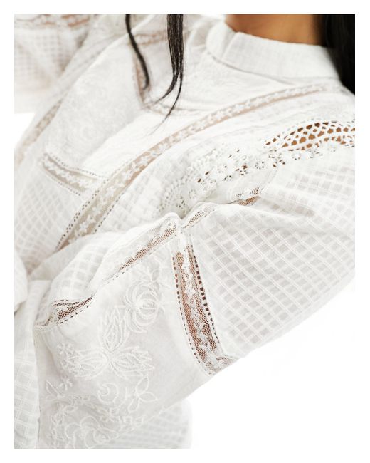 Pimkie White High Neck Lace Insert Blouse