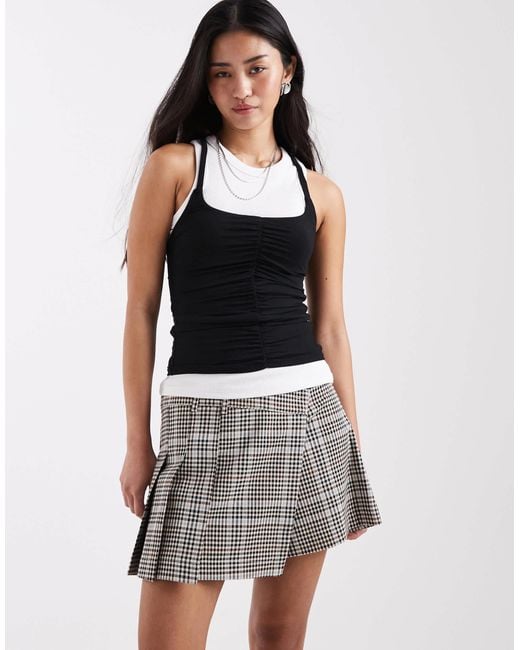 River Island Black Checked Pleated Skort