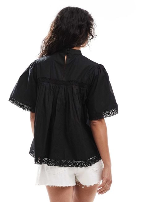 ASOS Black Lace Insert Smock Top
