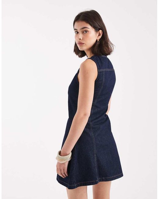 ASOS Blue Denim Sleeveless Fit And Flare Mini Dress