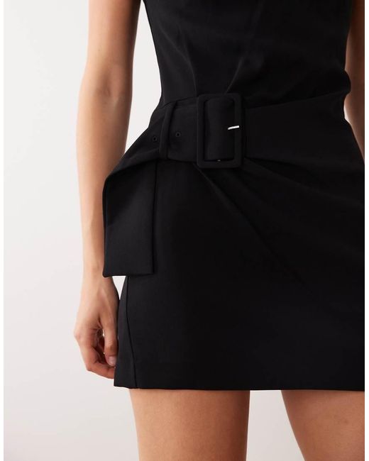 Mango Black Sleeveless Belted Mini Dress