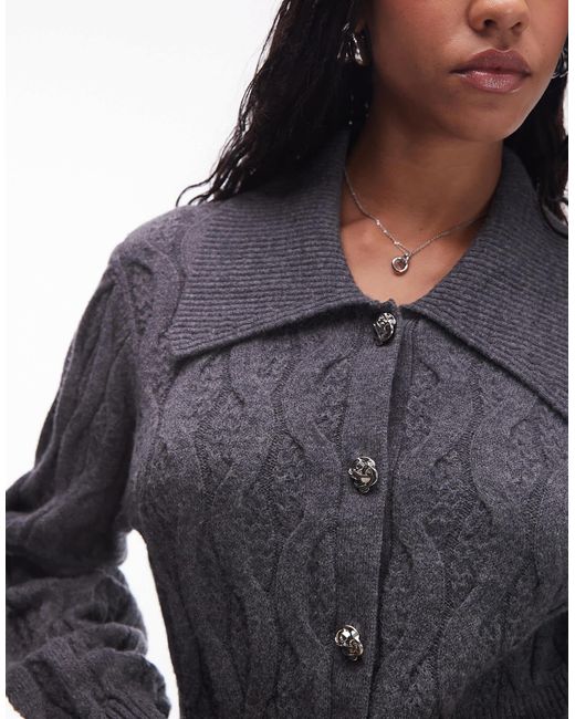 & Other Stories Black Cable Knitted Cardigan With Collar And Button Front