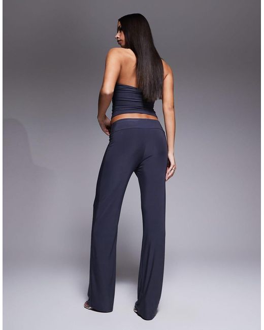 Kaiia Blue Exclusive Double Layered Slinky Eyelet Detail Waistband Wide Leg Pants