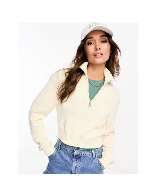 Essentials - maglione premium beige con zip corta di Adidas Originals in White