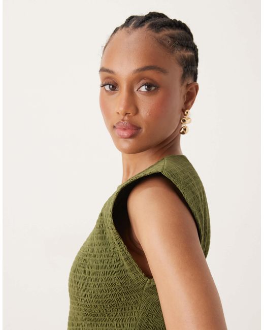Asos design tall - robe longue froncée en popeline à taille basse et col montant - olive foncé ASOS en coloris Green