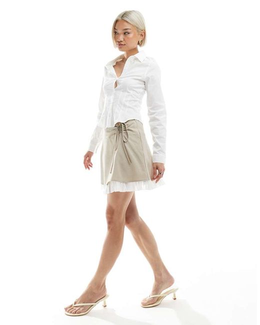 Minifalda De Sastre Con Volante En El Bajo De -Marrón Miss Selfridge de color White