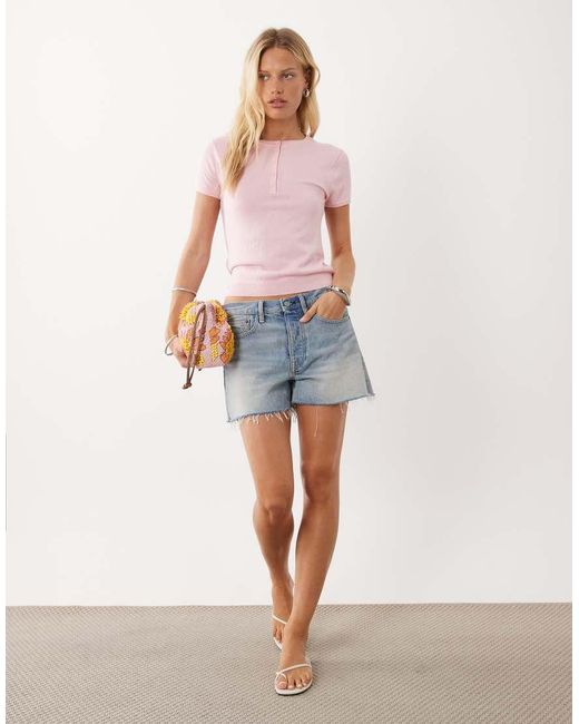 Mango Pink Short Sleeve Knitted Top