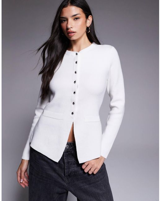 River Island Gray Button Up Knit Top