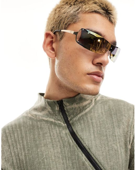 ASOS Green Rimless Wrap Sunglasses for men
