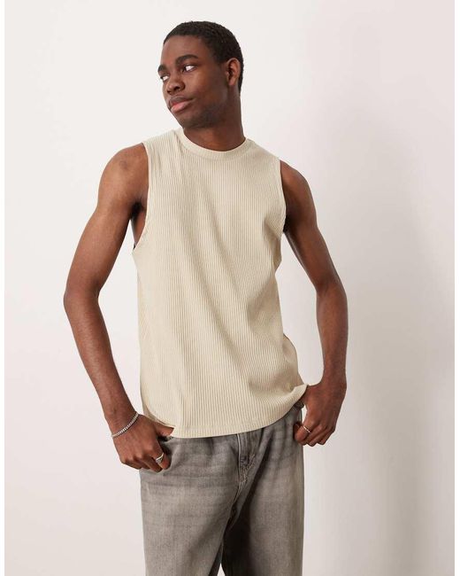 ASOS Regular-Fit Tanktop Van Superzware Geribbelde Stof in het Natural voor heren