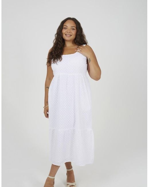 Brave Soul White Curve Broiderie Strappy Maxi Dress