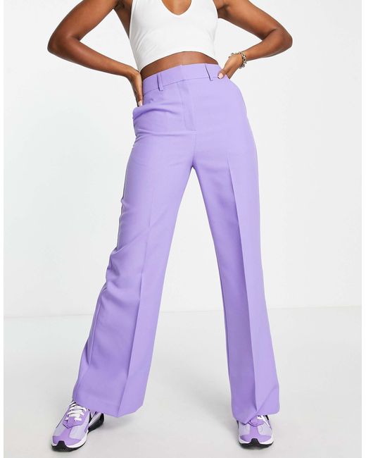 ASOS Purple Relaxed Wide Leg Flare Trousers