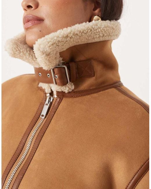 Abercrombie & Fitch Blue Vegan Suede Shearling Short Coat