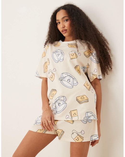 ASOS Natural Tea And Biscuits Oversized Tee And Short Set
