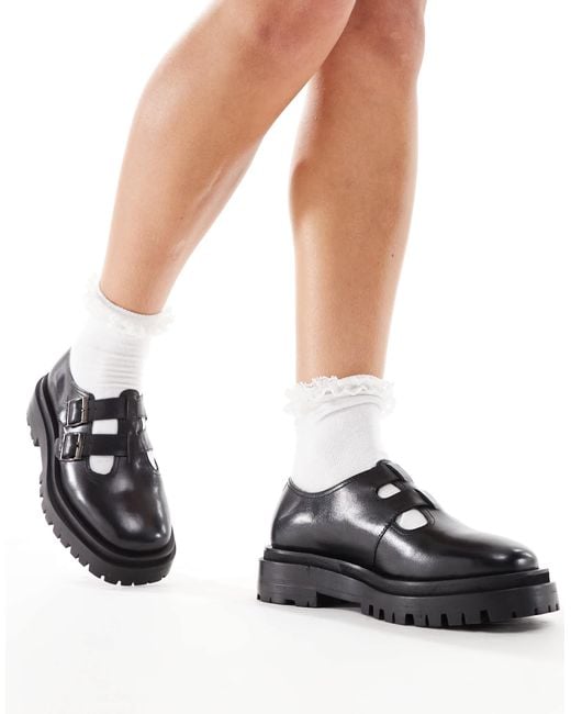 Walk London Black – dana – mary-jane-schuhe aus em leder mit doppelriemchen